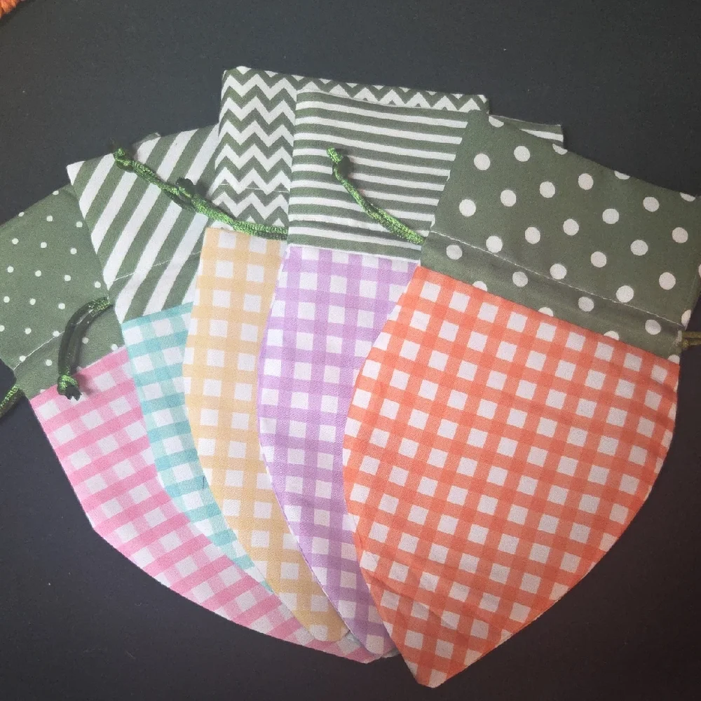 Party Gingham Drawstring Favor Bags - Assorted Pastel Colors Set Of 5